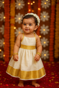 White & Gold South Style Baby Girl Sleeveless Dress