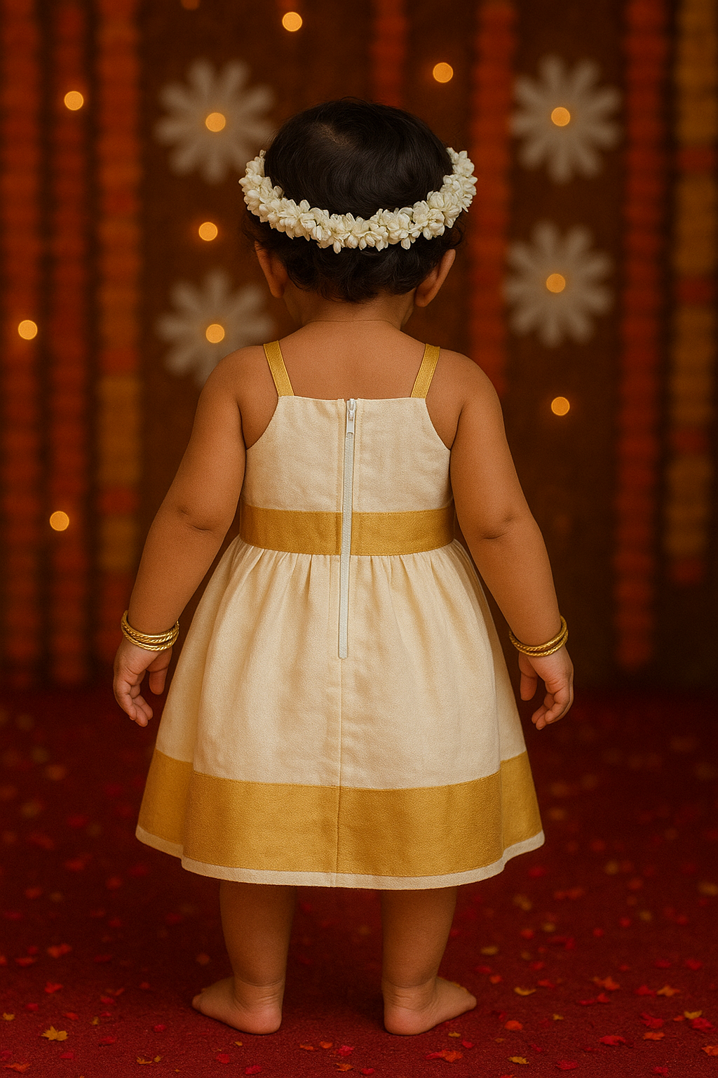 White & Gold South Style Baby Girl Sleeveless Dress