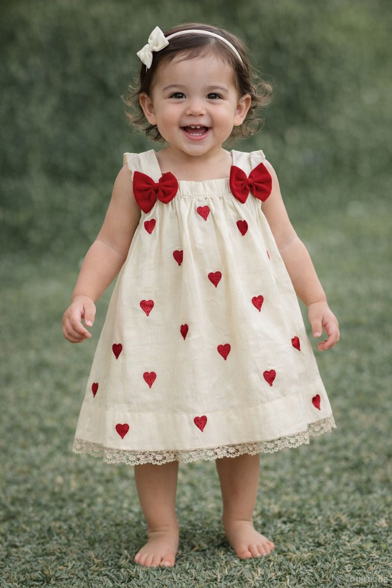 ❤️ Ivory Heart Embroidered Knee-Length Frock