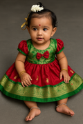 🌸 Baby Girl Ethnic Frock – Red with Green Border