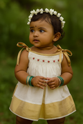 🌸 Baby Girl South Pattu Pattern Frock – White