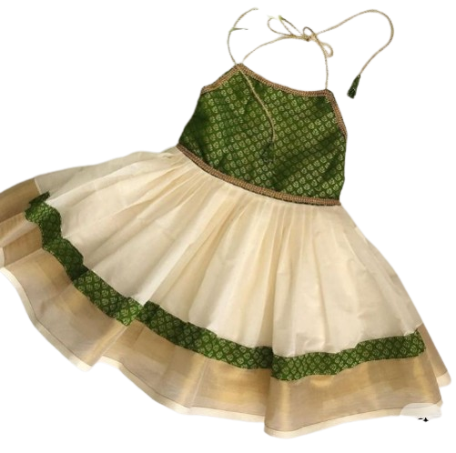 🌸 Baby Girl Ethnic Dress – White with Green Brocade