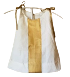 🌸 Baby Girl Cotton Dress – White with Golden Vertical Strap