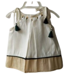 🌸 Baby Girl Pure Cotton Dress – White with Green Beads & Frill