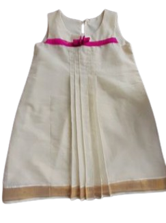 🌸 Baby Girl Pure Cotton Dress – Off-White with Pink Velvet Bow