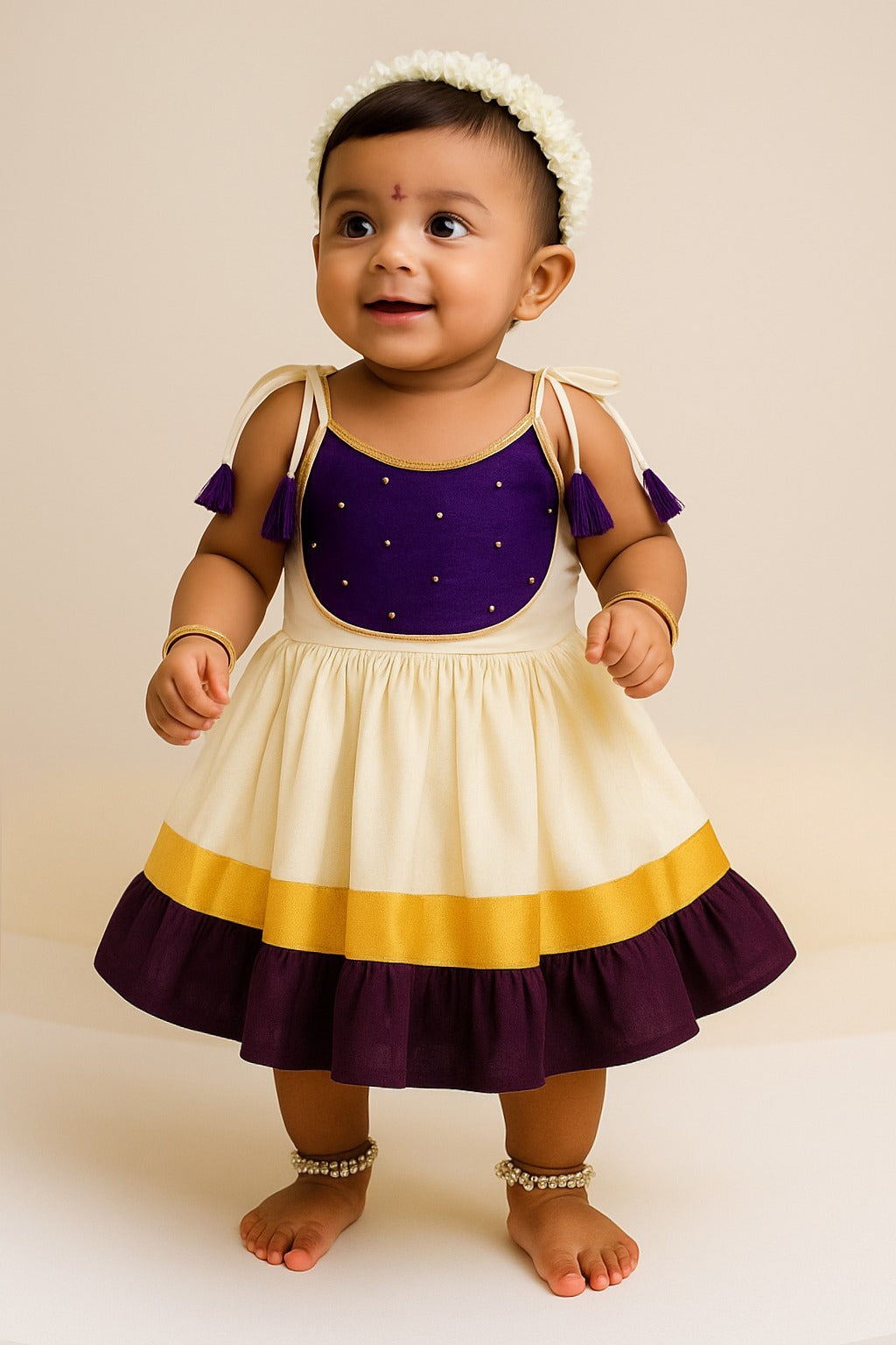 🌸 Baby Girl Frock – White & Purple